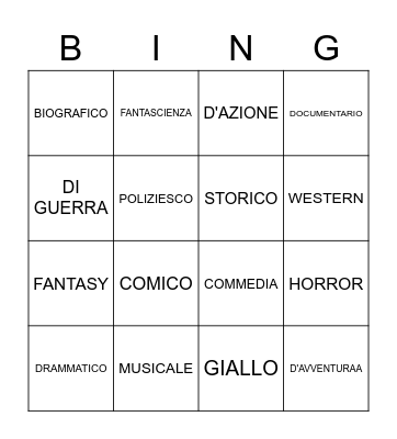 FILM - GENERI Bingo Card