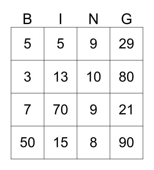 Place Values and Addition and Subtraction Bingo Card