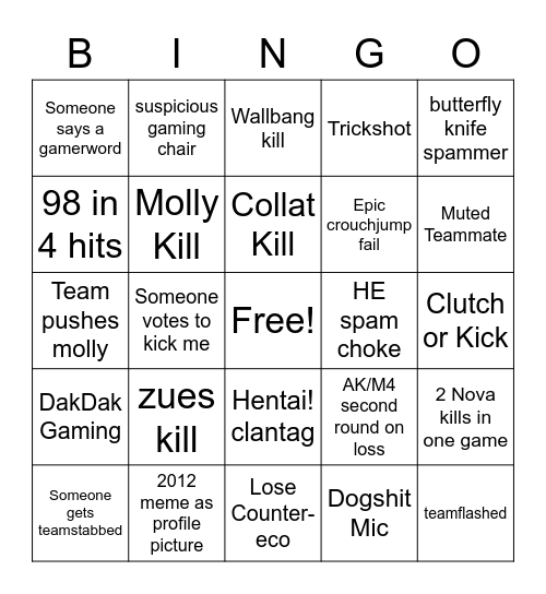 MycoCal CSGO Bingo Stream Bingo Card