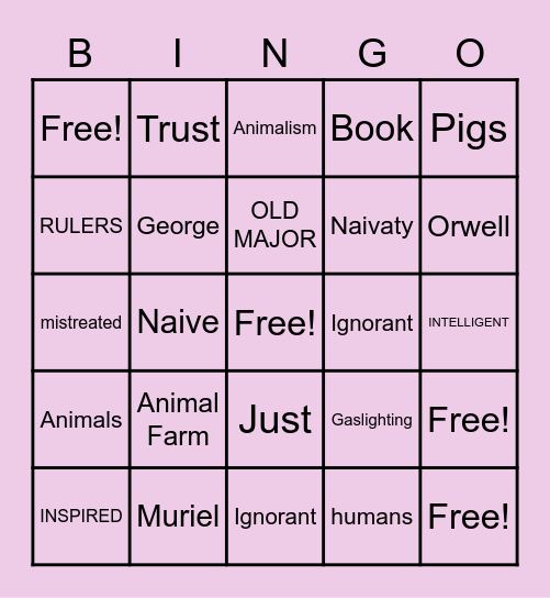 Animal Fram Bingo Card