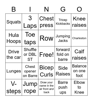 Fitness Bingo Card