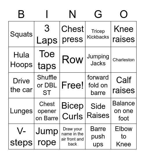 Fitness Bingo Card