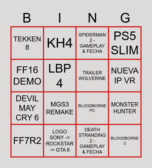 NO E3 - SONY Bingo Card