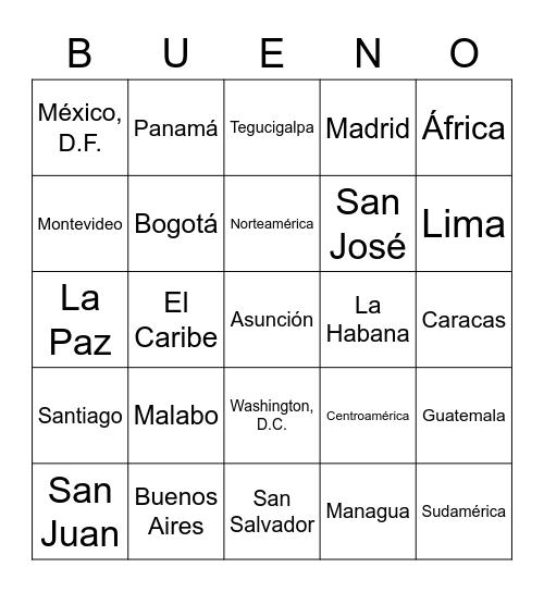 UP los países Bingo Card