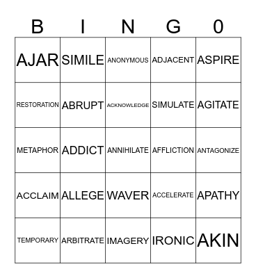 VOCABULARY BINGO Card