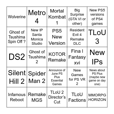 PS SHOWCASE 2023 Bingo Card
