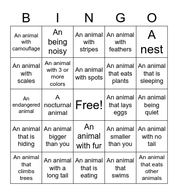 Zoo BINGO Card