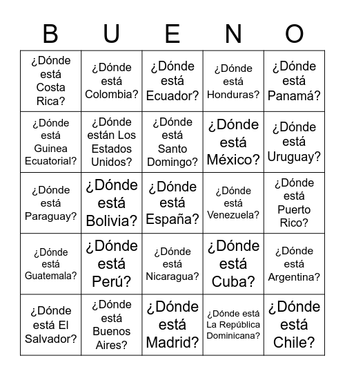 UP ¿Dónde está? Bingo Card