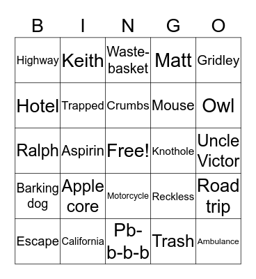 The Mouse and The Motorcycle Bingo Card