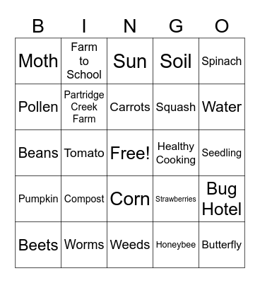 Farm to School Bingo Card