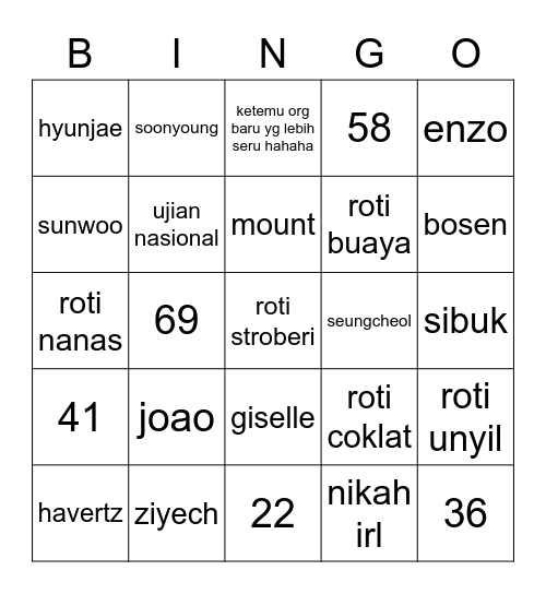 bingo milik ujuy Bingo Card