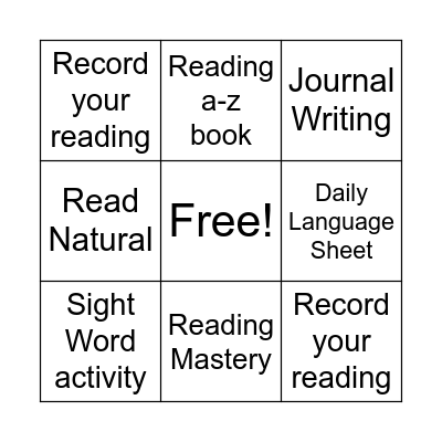 Reading Centers Bingo Card