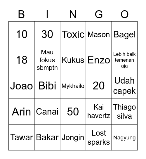 Hyoseop Bingo Card