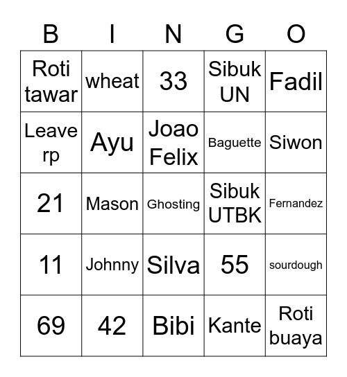 Mina’s bingo Card