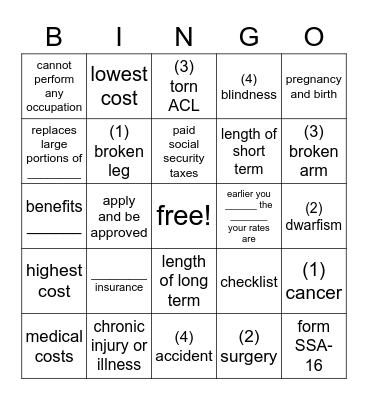 Disability Insurance! Bingo Card