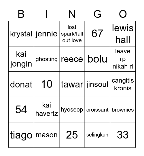 kai bingong Bingo Card