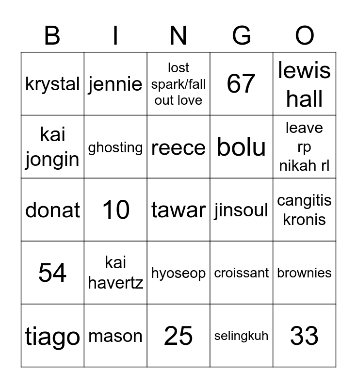 kai bingong Bingo Card