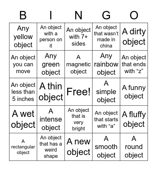 Object Bingo Card