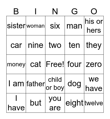 Spanish Review Bingo Card