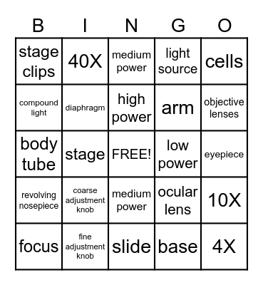 MICROSCOPE Bingo Card