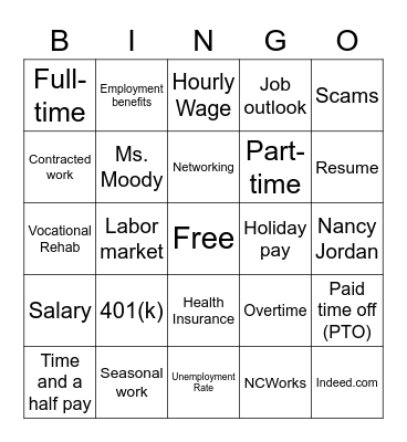 Employment Bingo Card