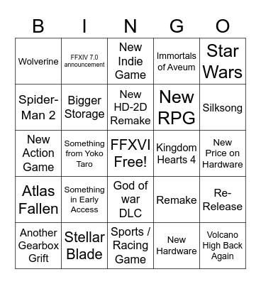 PS Showcase Bingo Card