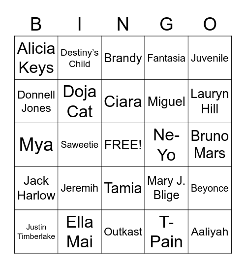 MUSIC BINGO- HIP-HOP/R&B Bingo Card