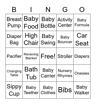 Genesis' Baby Shower Bingo Card