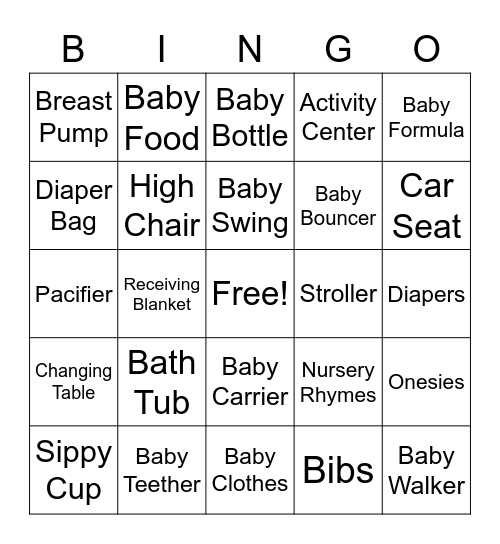 Genesis' Baby Shower Bingo Card