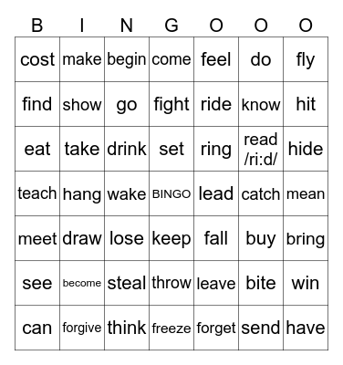 IRREGULAR VERBS Bingo Card