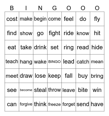IRREGULAR VERBS Bingo Card