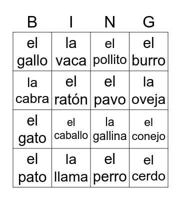 LA GRANJA Bingo Card