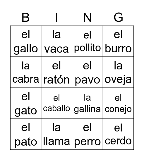 LA GRANJA Bingo Card