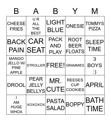 :) BABY SHOWER BINGO FOR BABY MYERS (: Bingo Card