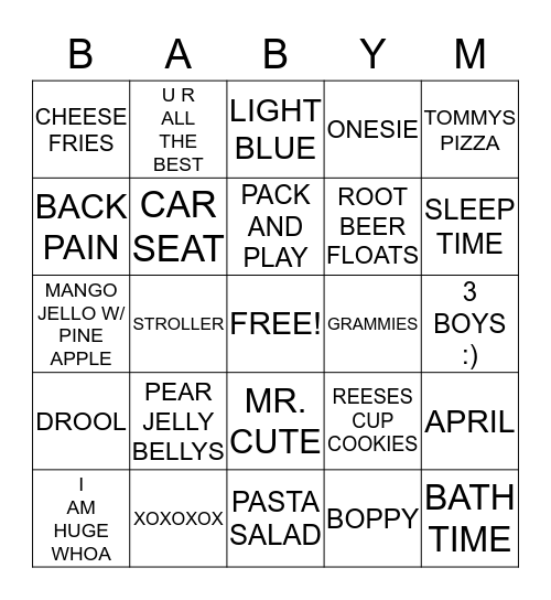 :) BABY SHOWER BINGO FOR BABY MYERS (: Bingo Card