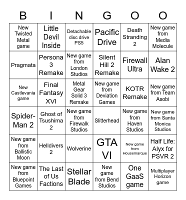 Playstation Showcase Bingo Card