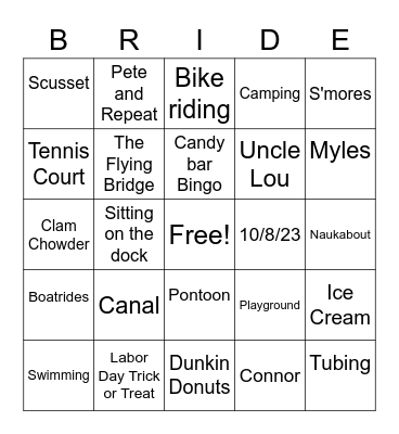 Karli's Shower Bingo Card