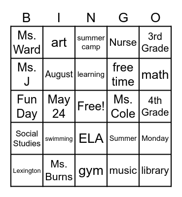 Lexington Bingo Card