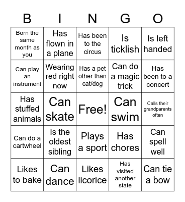 Icebreaker Bingo Card