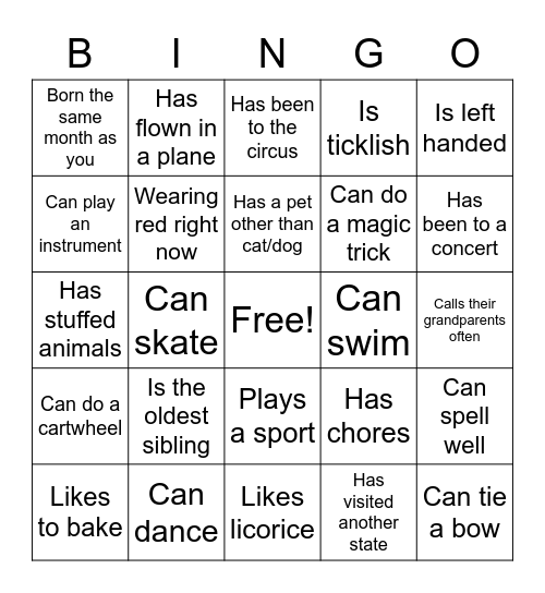 Icebreaker Bingo Card