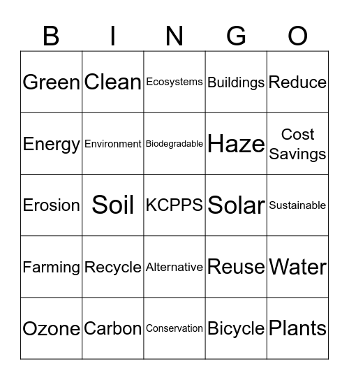 Eco Club Bingo Game Bingo Card