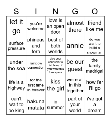 disney singo Bingo Card