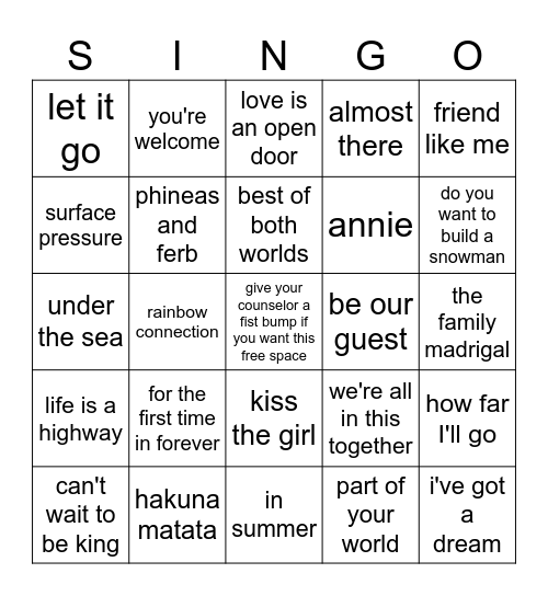 disney singo Bingo Card