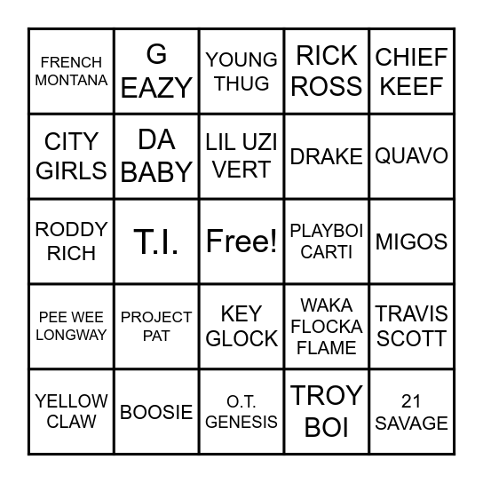 TRAP BINGO Card