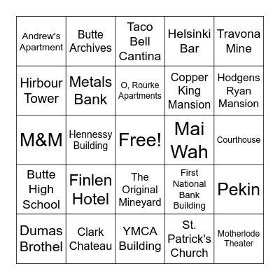 Uptown Butte Scavenger Hunt Bingo Card