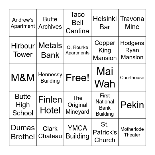 Uptown Butte Scavenger Hunt Bingo Card