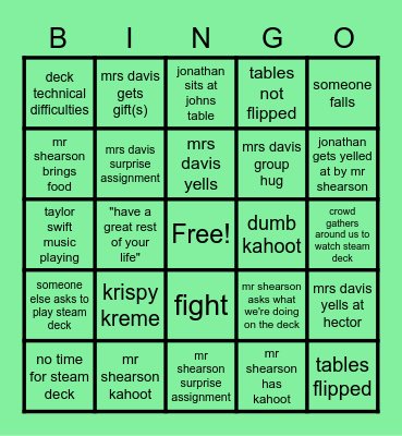 last day of school bingo Card