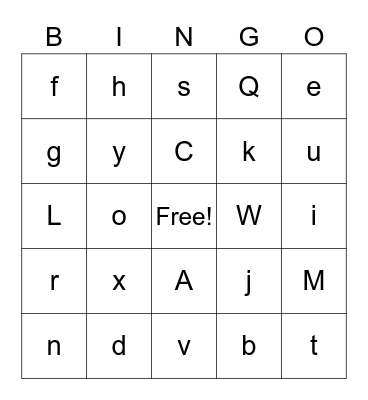 Alphabet Bingo Card