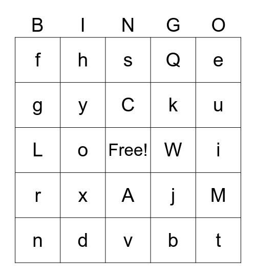 Alphabet Bingo Card