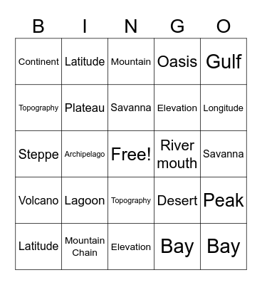Geography Bingo Card